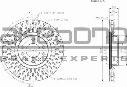 Akebono BN-1017E - Гальмівний диск autozip.com.ua