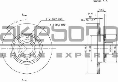 Akebono BN-1038 - Гальмівний диск autozip.com.ua