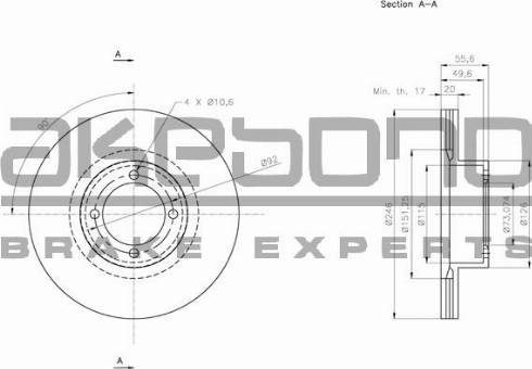 Akebono BN-1140E - Гальмівний диск autozip.com.ua