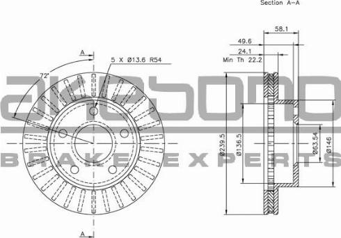 Akebono BN-1365E - Гальмівний диск autozip.com.ua