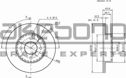 Akebono BN-1305E - Гальмівний диск autozip.com.ua