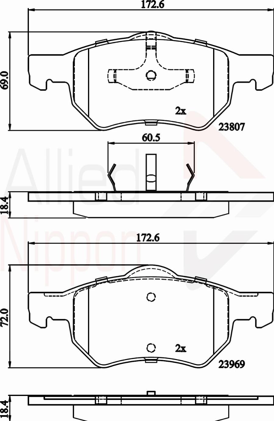 ALLIED NIPPON ADB02222 - Гальмівні колодки, дискові гальма autozip.com.ua