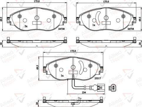 ALLIED NIPPON ADB12201 - Гальмівні колодки, дискові гальма autozip.com.ua