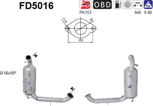 AS FD5016 - Сажі / частковий фільтр, система вихлопу ОГ autozip.com.ua