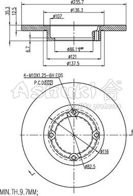 Ashuki 0990-9090 - Гальмівний диск autozip.com.ua