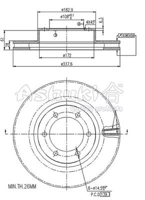 Ashuki 0990-6412 - Гальмівний диск autozip.com.ua