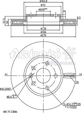 Ashuki 0990-6190 - Гальмівний диск autozip.com.ua