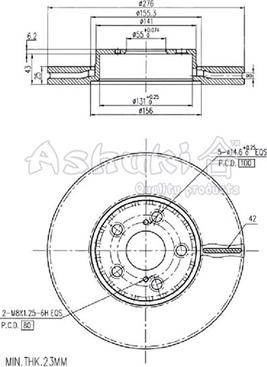 Ashuki 0990-7412 - Гальмівний диск autozip.com.ua