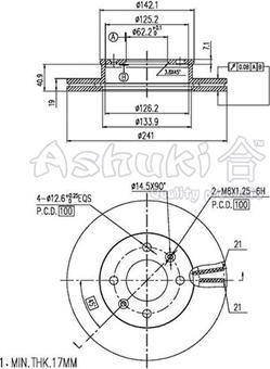 Ashuki Y089-15 - Гальмівний диск autozip.com.ua