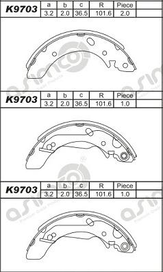 Asimco K9703 - Комплект гальм, барабанний механізм autozip.com.ua