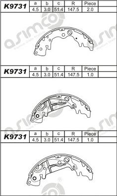 Asimco K9731 - Комплект гальм, барабанний механізм autozip.com.ua