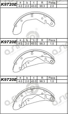 Asimco K9720E - Комплект гальм, барабанний механізм autozip.com.ua