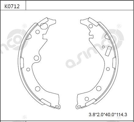 Asimco K0712 - Комплект гальм, барабанний механізм autozip.com.ua