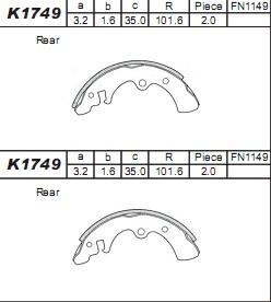 Asimco K1749 - Комплект гальм, барабанний механізм autozip.com.ua