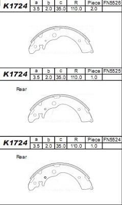 Asimco K1724 - Комплект гальм, барабанний механізм autozip.com.ua