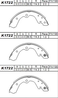 Asimco K1722 - Комплект гальм, барабанний механізм autozip.com.ua