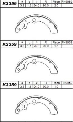 Asimco K3359 - Комплект гальм, барабанний механізм autozip.com.ua