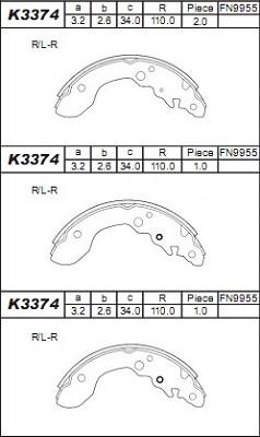 Asimco K3374 - Комплект гальм, барабанний механізм autozip.com.ua