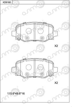 Asimco KD6160 - Гальмівні колодки, дискові гальма autozip.com.ua