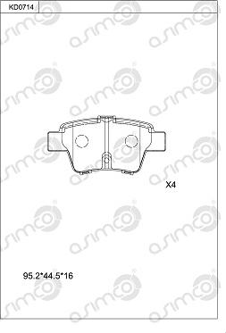 Asimco KD0714 - Гальмівні колодки, дискові гальма autozip.com.ua