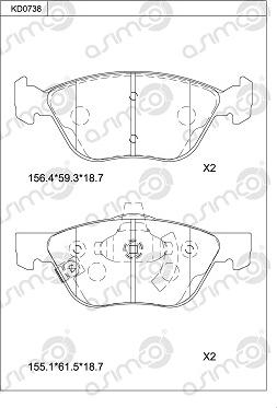 Asimco KD0738 - Гальмівні колодки, дискові гальма autozip.com.ua