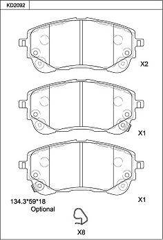 Asimco KD2092 - Гальмівні колодки, дискові гальма autozip.com.ua