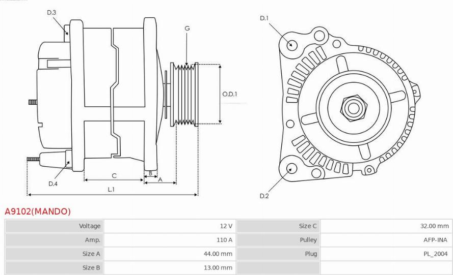 AS-PL A9102(MANDO) - Генератор autozip.com.ua