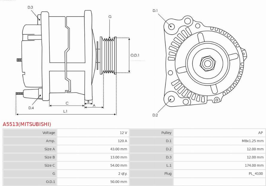 AS-PL A5513(MITSUBISHI) - Генератор autozip.com.ua