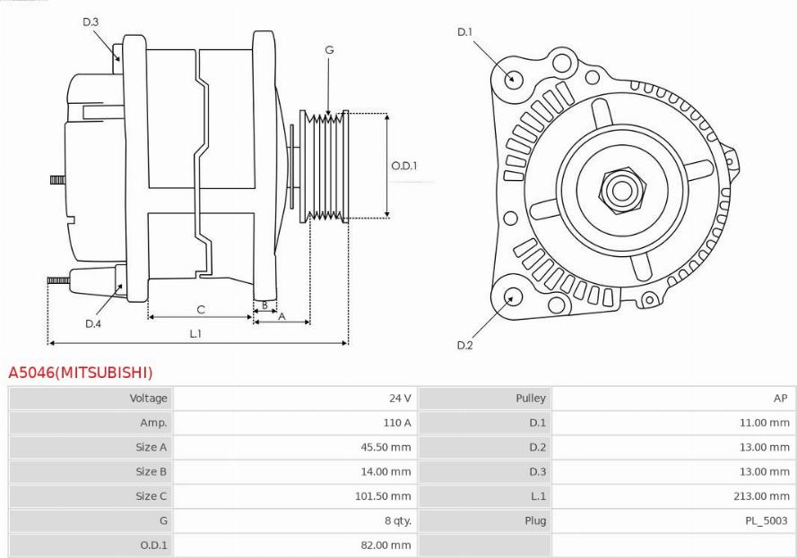 AS-PL A5046(MITSUBISHI) - Генератор autozip.com.ua