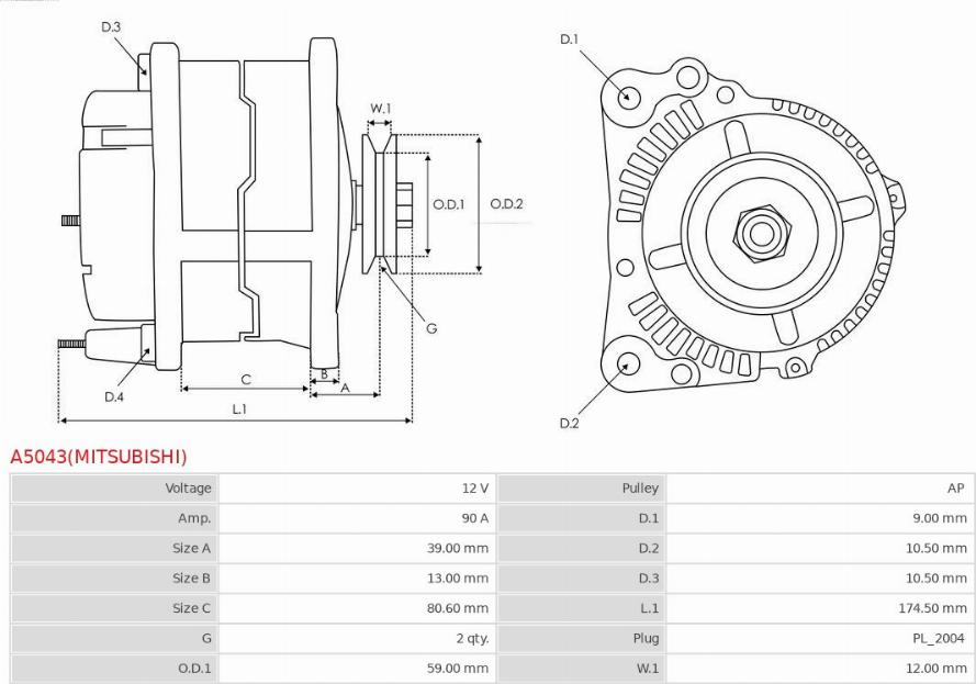 AS-PL A5043(MITSUBISHI) - Генератор autozip.com.ua