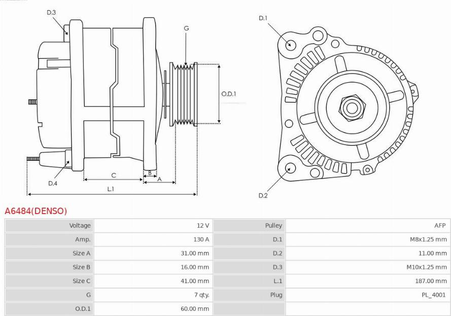 AS-PL A6484(DENSO) - Генератор autozip.com.ua