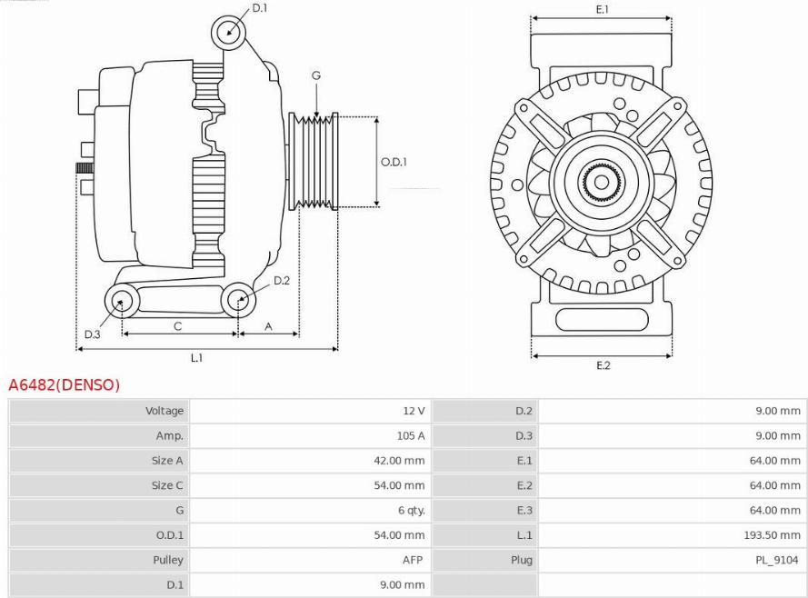 AS-PL A6482(DENSO) - Генератор autozip.com.ua