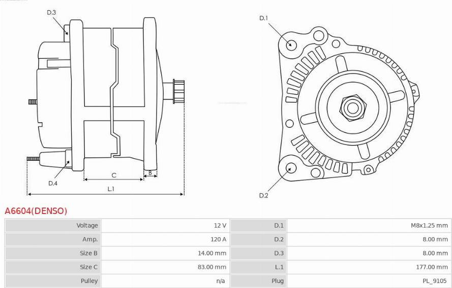 AS-PL A6604(DENSO) - Генератор autozip.com.ua