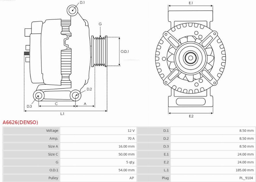 AS-PL A6626(DENSO) - Генератор autozip.com.ua