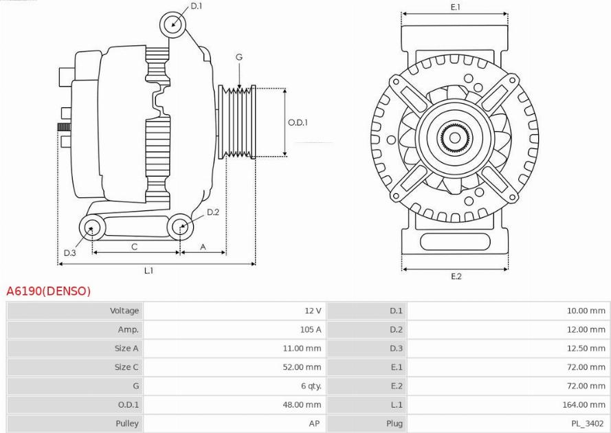 AS-PL A6190(DENSO) - Генератор autozip.com.ua