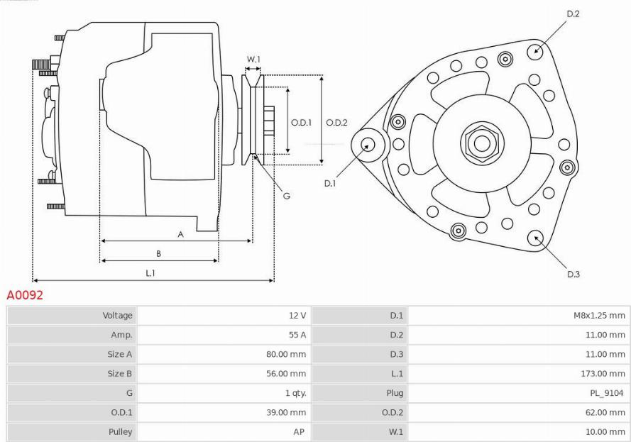 AS-PL A0092 - Генератор autozip.com.ua