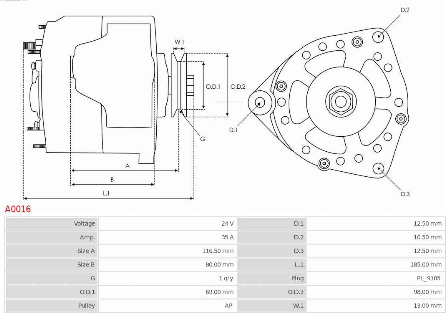 AS-PL A0016 - Генератор autozip.com.ua