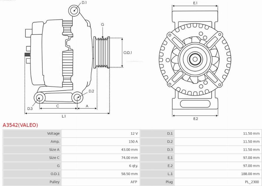 AS-PL A3542(VALEO) - Генератор autozip.com.ua