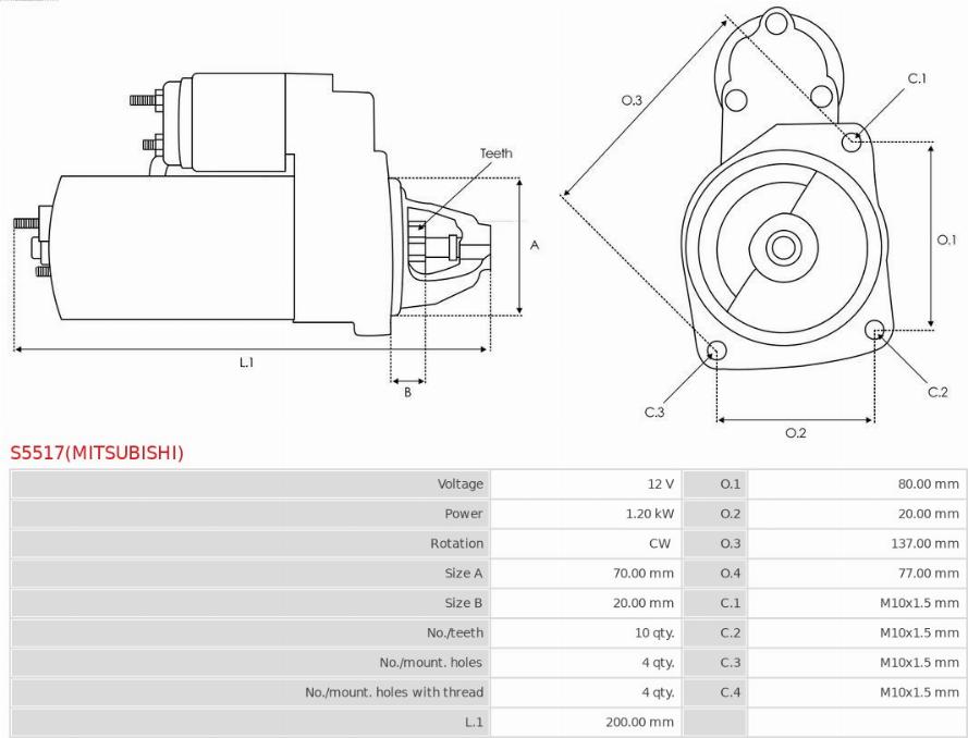 AS-PL S5517(MITSUBISHI) - Стартер autozip.com.ua