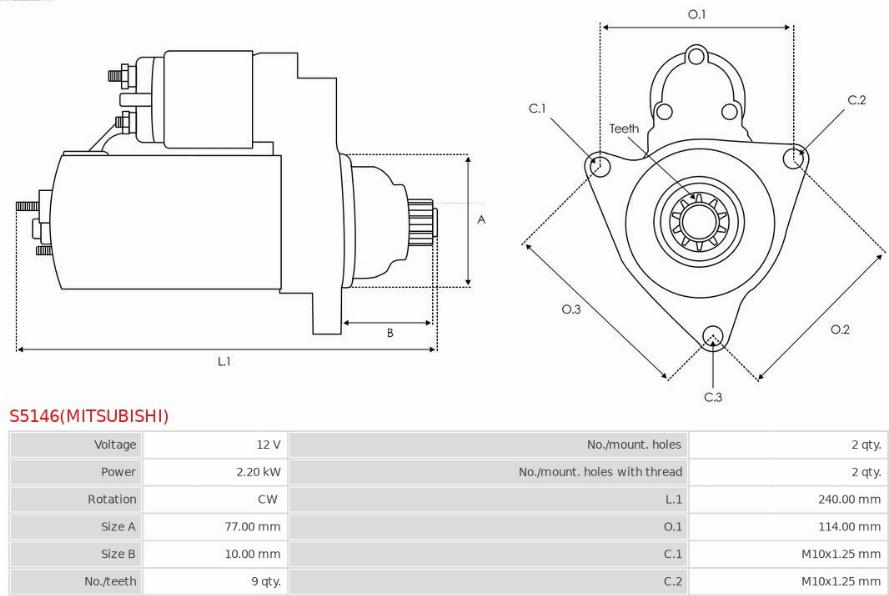 AS-PL S5146(MITSUBISHI) - Стартер autozip.com.ua