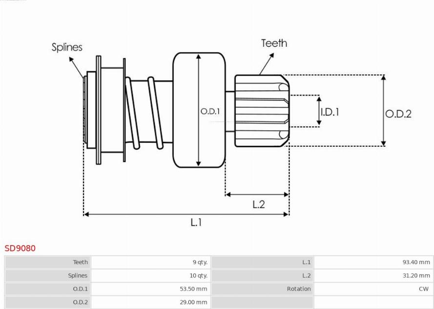 AS-PL SD9080 - Провідна шестерня, стартер autozip.com.ua