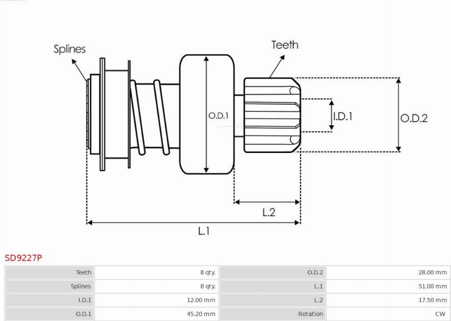 AS-PL SD9227P - Провідна шестерня, стартер autozip.com.ua