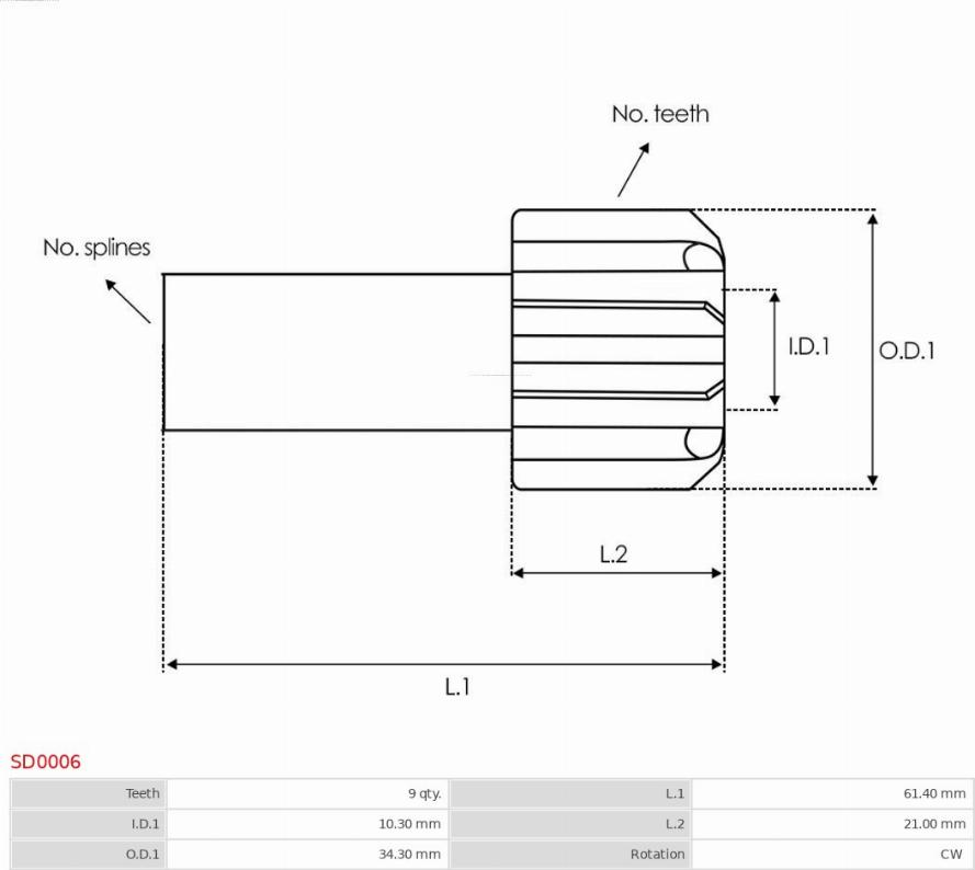AS-PL SD0006 - Провідна шестерня, стартер autozip.com.ua