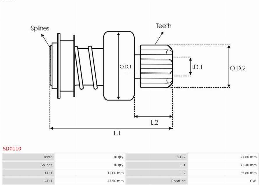 AS-PL SD0110 - Провідна шестерня, стартер autozip.com.ua