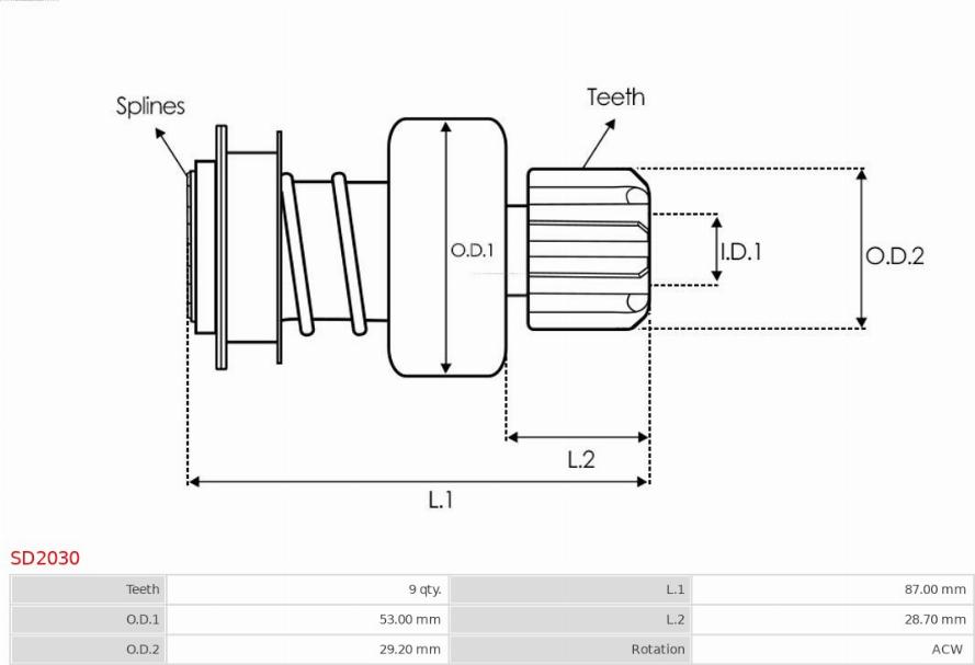 AS-PL SD2030 - Провідна шестерня, стартер autozip.com.ua