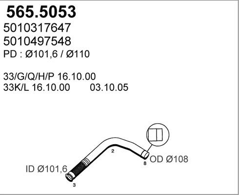 ASSO 565.5053 - Труба вихлопного газу autozip.com.ua