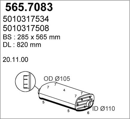 ASSO 565.7083 - Середній / кінцевий глушник ОГ autozip.com.ua