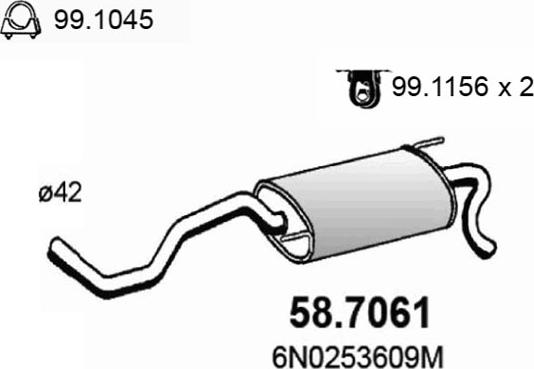 ASSO 58.7061 - Глушник вихлопних газів кінцевий autozip.com.ua