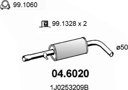 ASSO 04.6020 - Середній глушник вихлопних газів autozip.com.ua