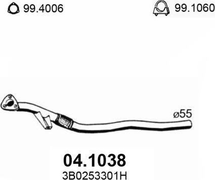 ASSO 04.1038 - Труба вихлопного газу autozip.com.ua